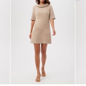 Trina Turk Maleko Short-Sleeve Shift Dress with Folded Collar. Size: 4.